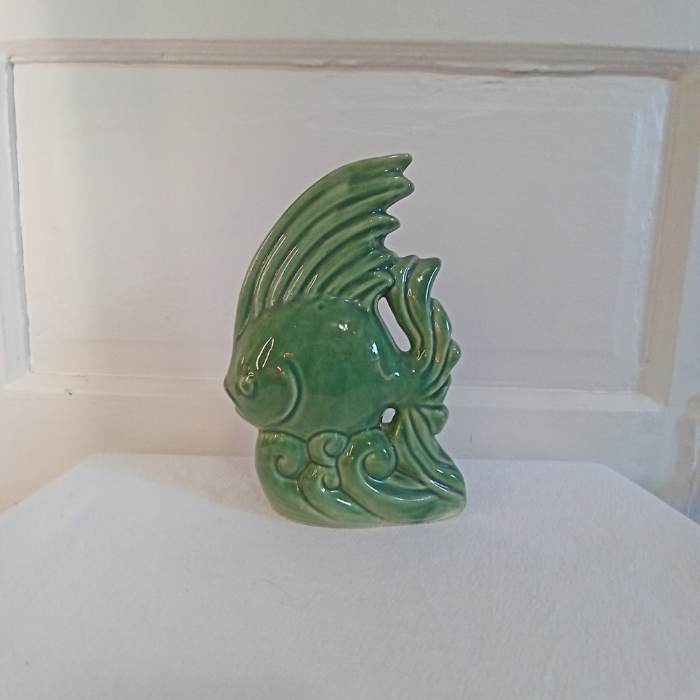 *SOLD* Vintage Green Pottery Fish Vase